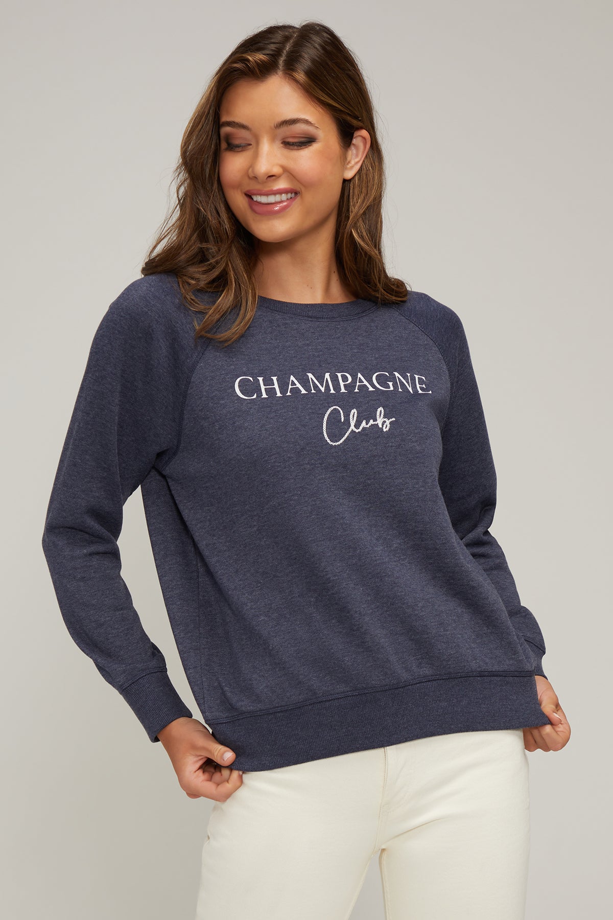 Champagne Club Keely Raglan Sweatshirt | Heather Peacoat